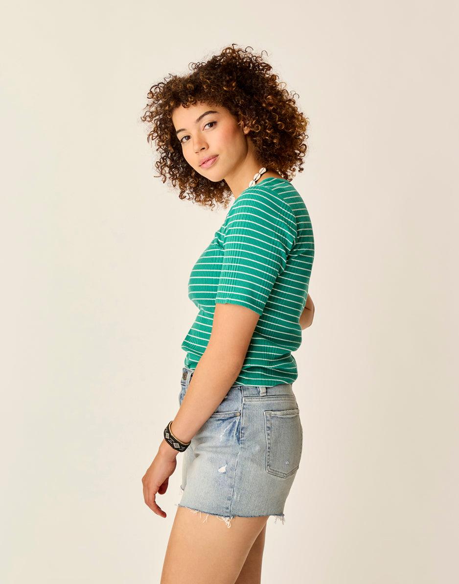 Carve Designs Asher Rib Top: Jade Stripe
