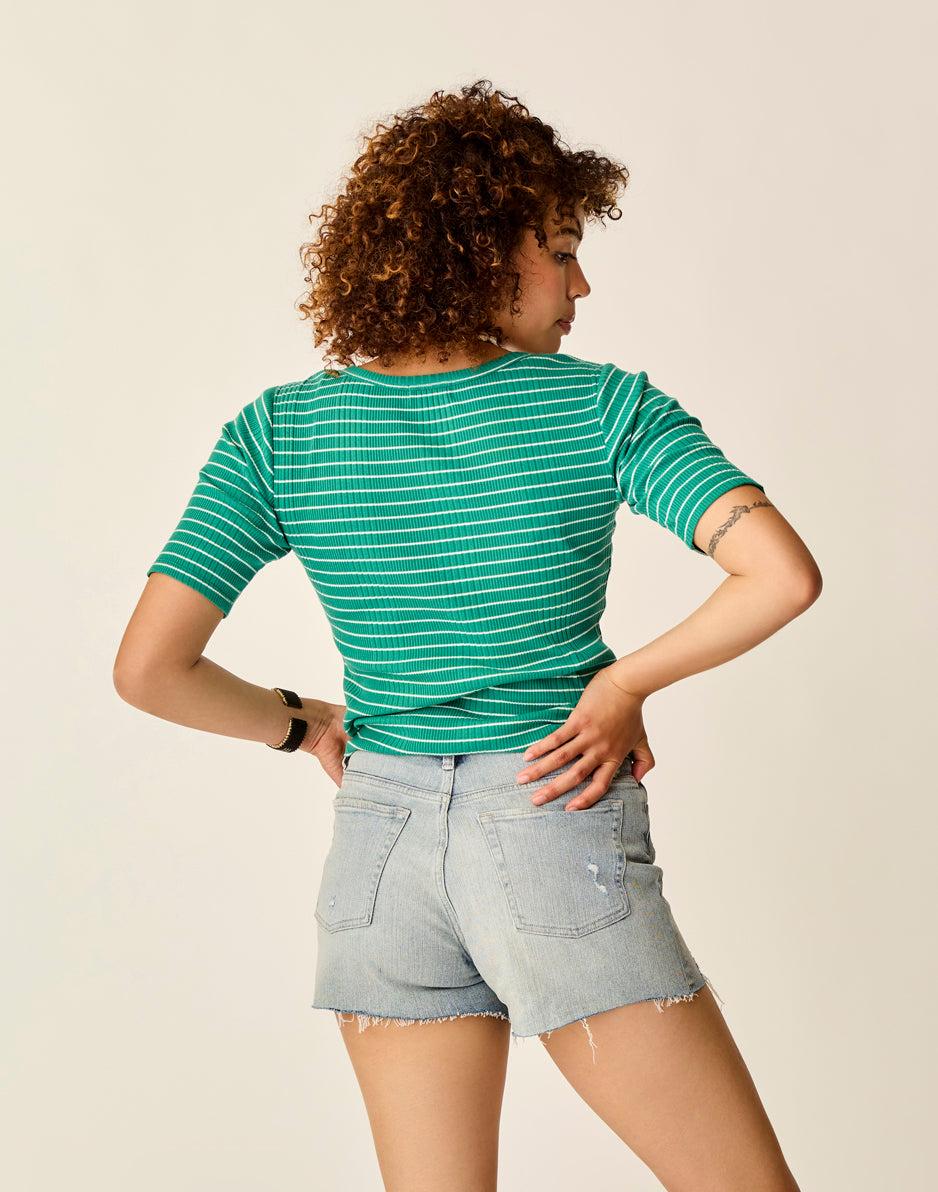 Carve Designs Asher Rib Top: Jade Stripe