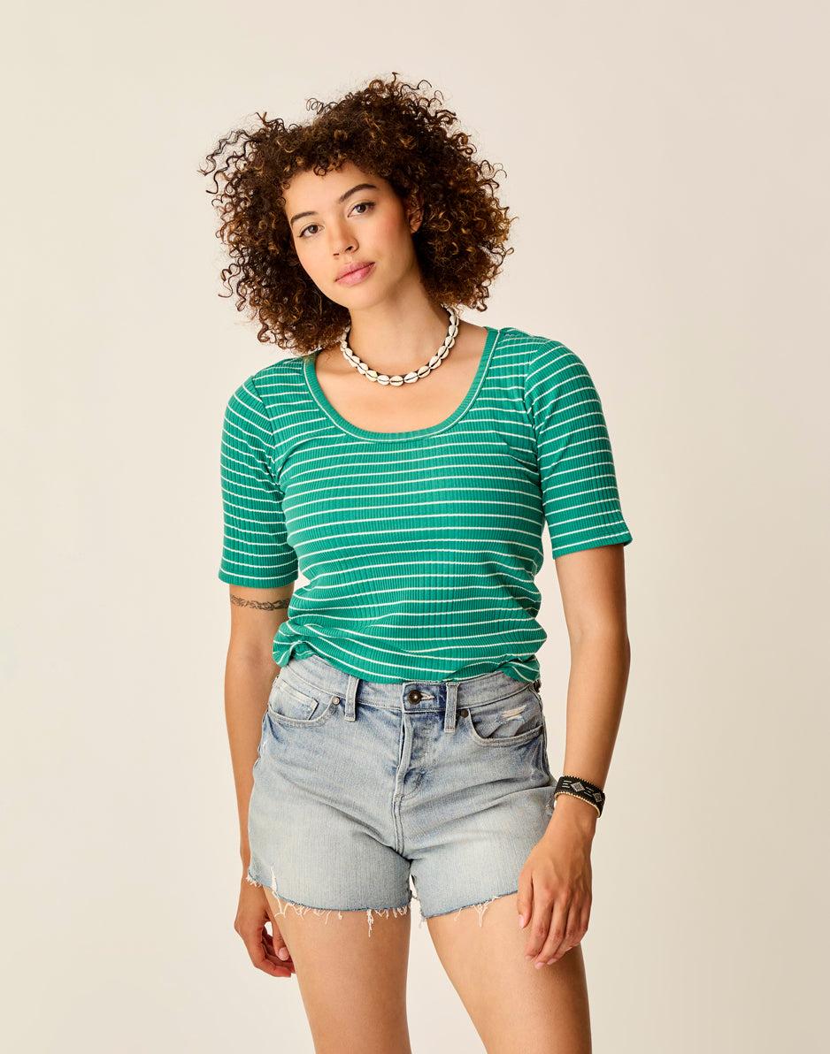 Carve Designs Asher Rib Top: Jade Stripe