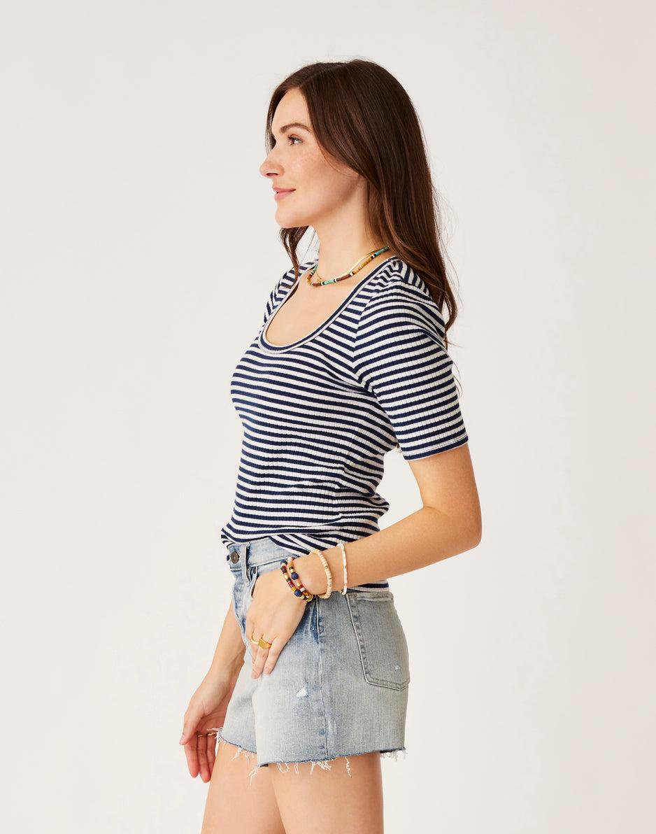 Carve Designs Asher Rib Top: Navy Stripe