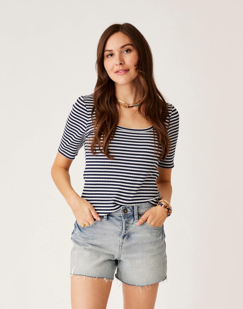 carve designs Asher Rib Top: Navy Stripe