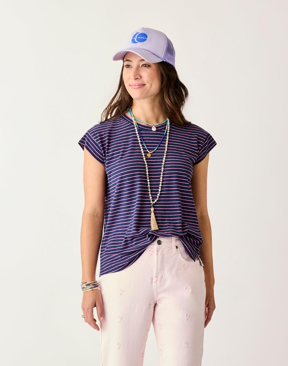 carve designs Astrid Hemp Tee: Navy Stripe