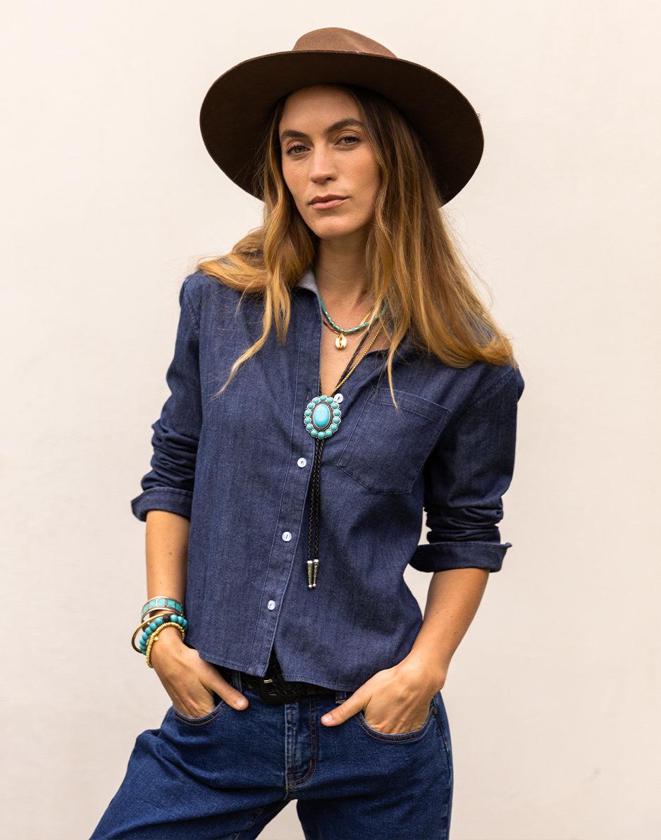 carve designs Claire Twill Shirt: Dark Indigo