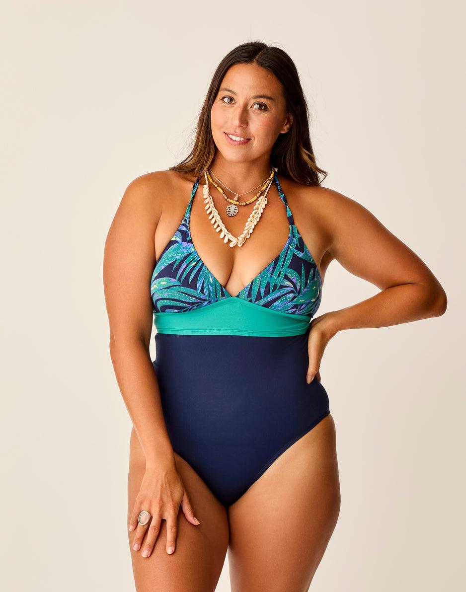 Carve Designs Dahlia One Piece: Blue Oasis W. Navy