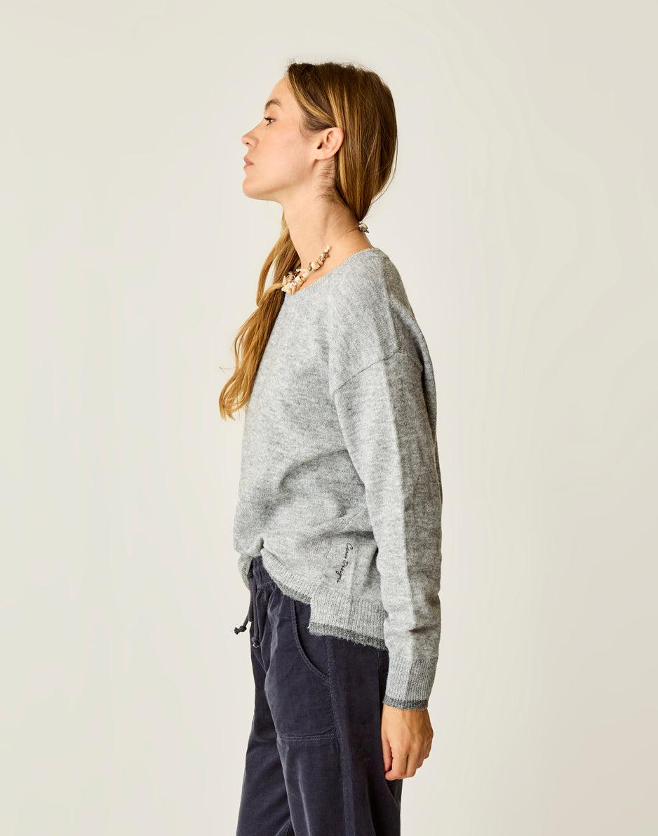 Carve Designs Drue Fuzzy Sweater: Grey W. Dark Grey