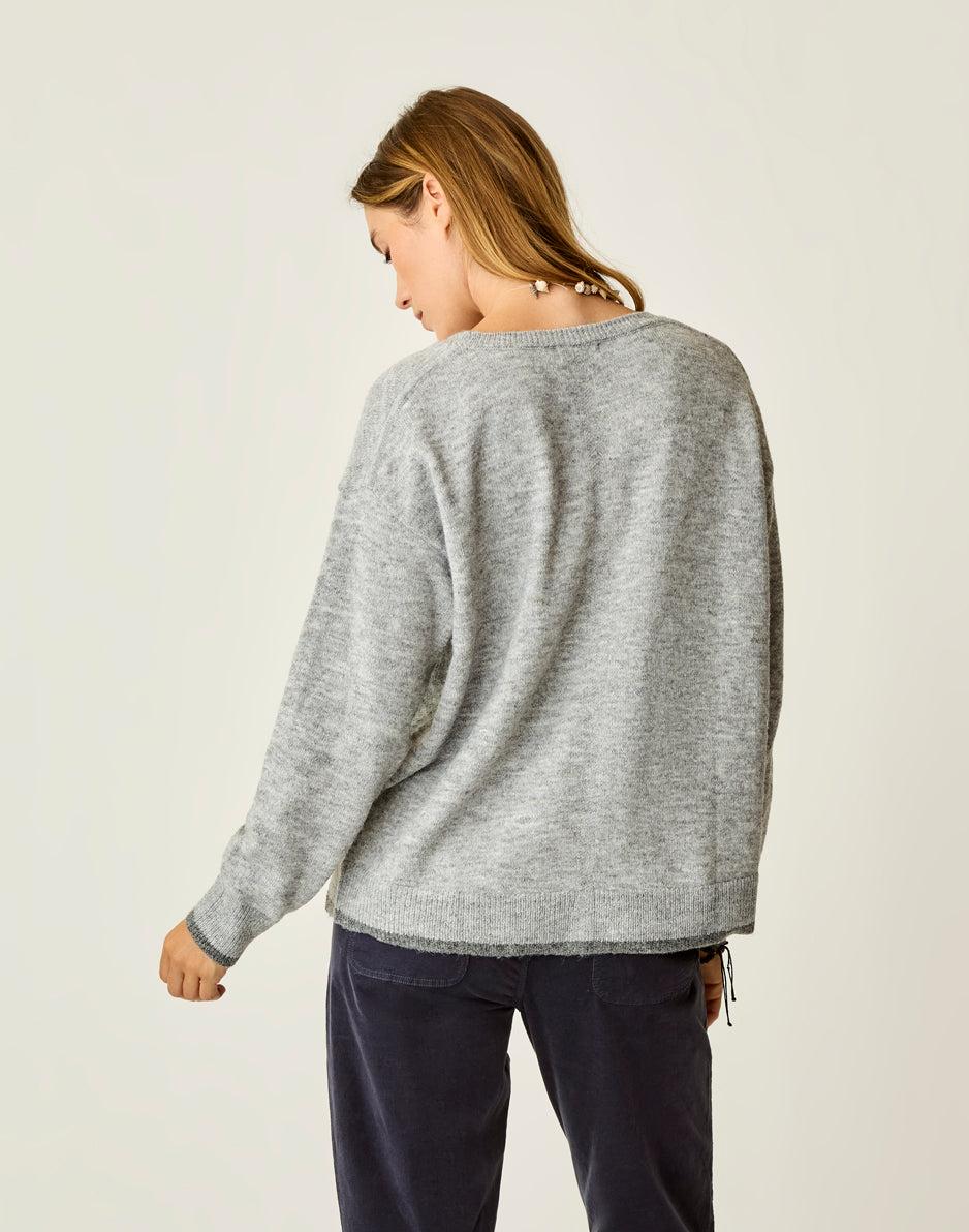 Carve Designs Drue Fuzzy Sweater: Grey W. Dark Grey