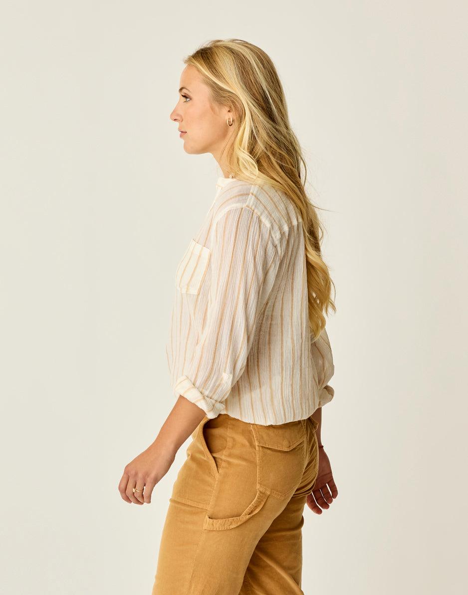 Carve Designs Dylan Gauze Shirt: Camel Stripe