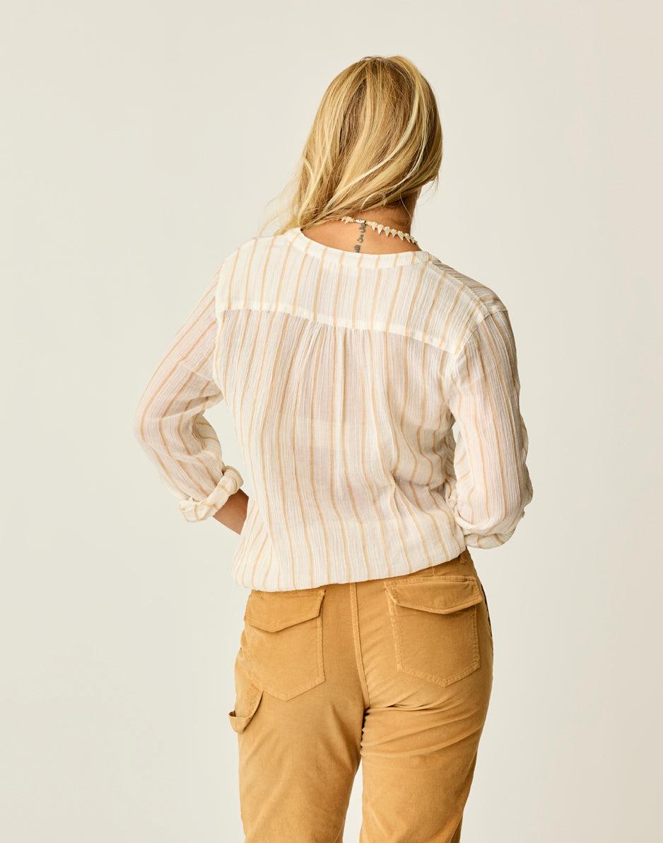 Carve Designs Dylan Gauze Shirt: Camel Stripe