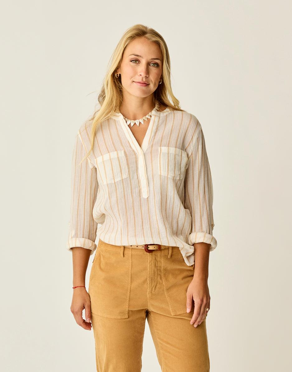 carve designs Dylan Gauze Shirt: Camel Stripe