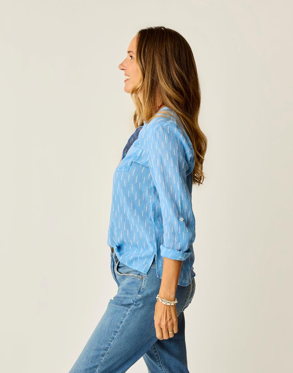 Carve Designs Dylan Gauze Shirt: Capri Ikat