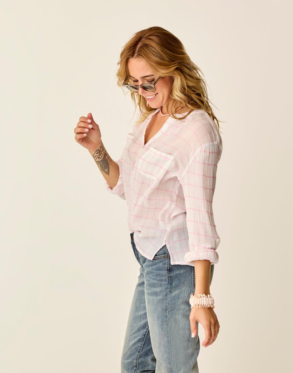 Carve Designs Dylan Gauze Shirt: Hot Pink Plaid