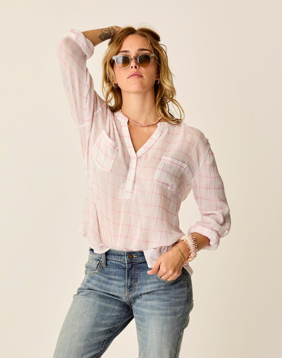 Carve Designs Dylan Gauze Shirt: Hot Pink Plaid