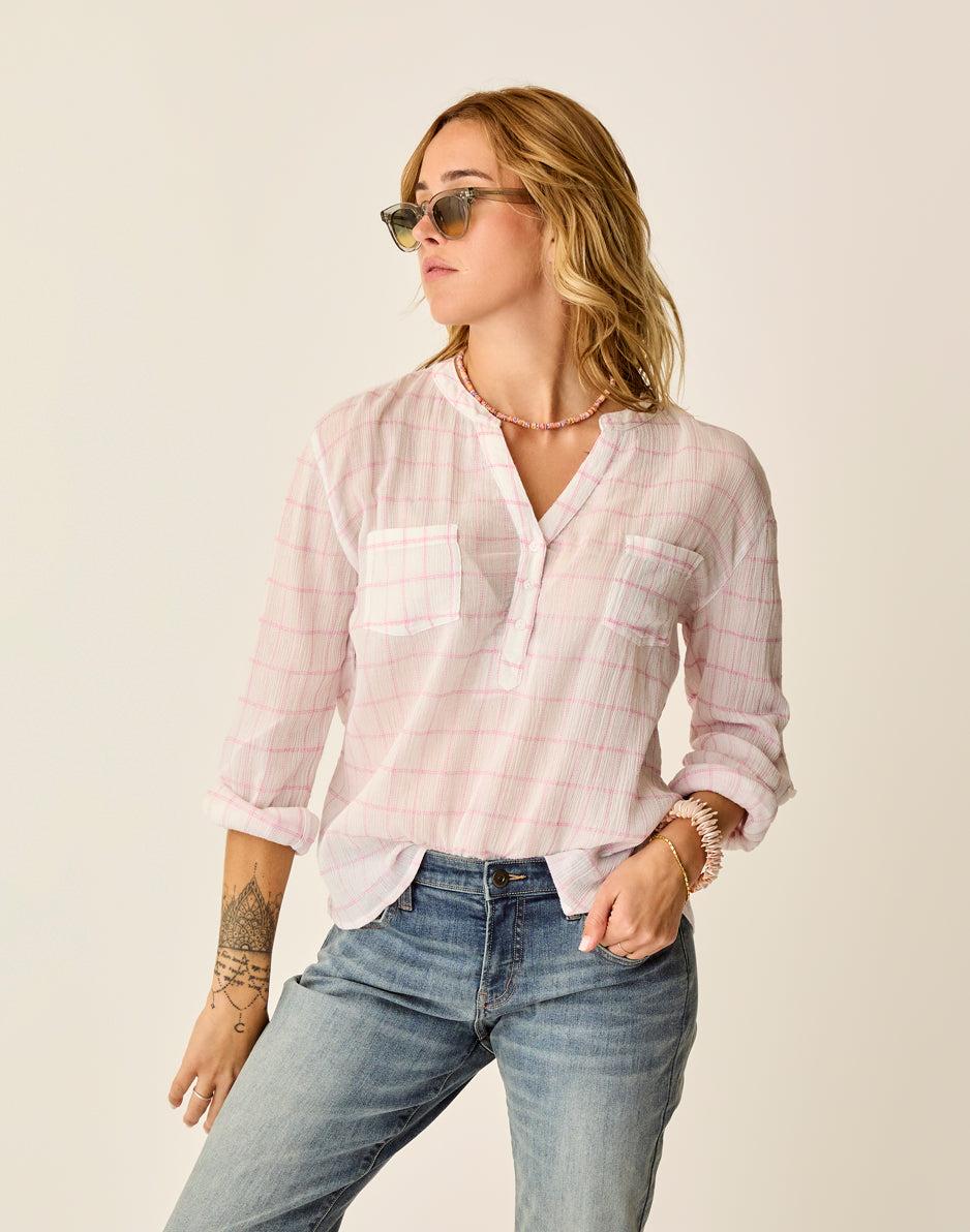 carve designs Dylan Gauze Shirt: Hot Pink Plaid