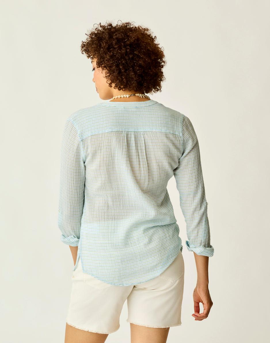 Carve Designs Dylan Gauze Shirt: Lagoon Stripe