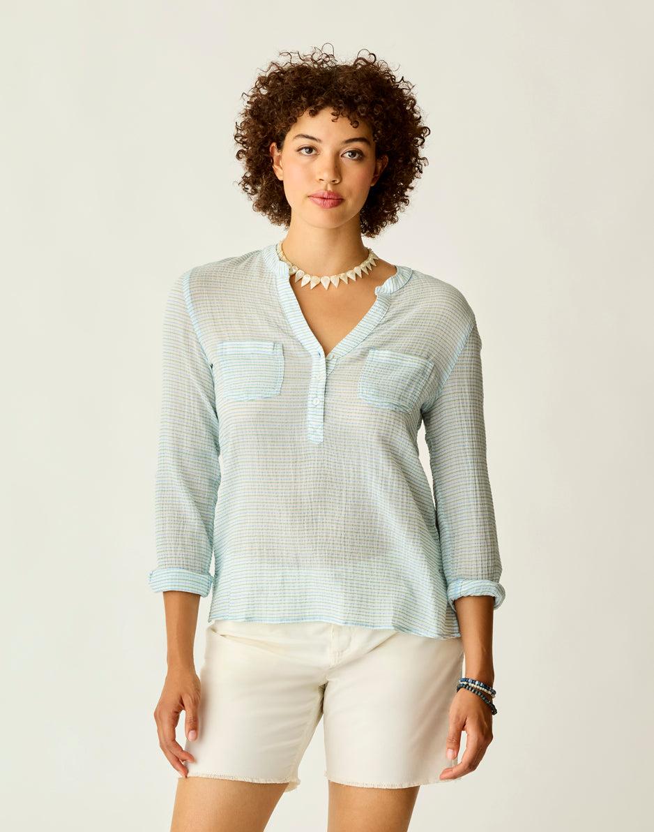 carve designs Dylan Gauze Shirt: Lagoon Stripe