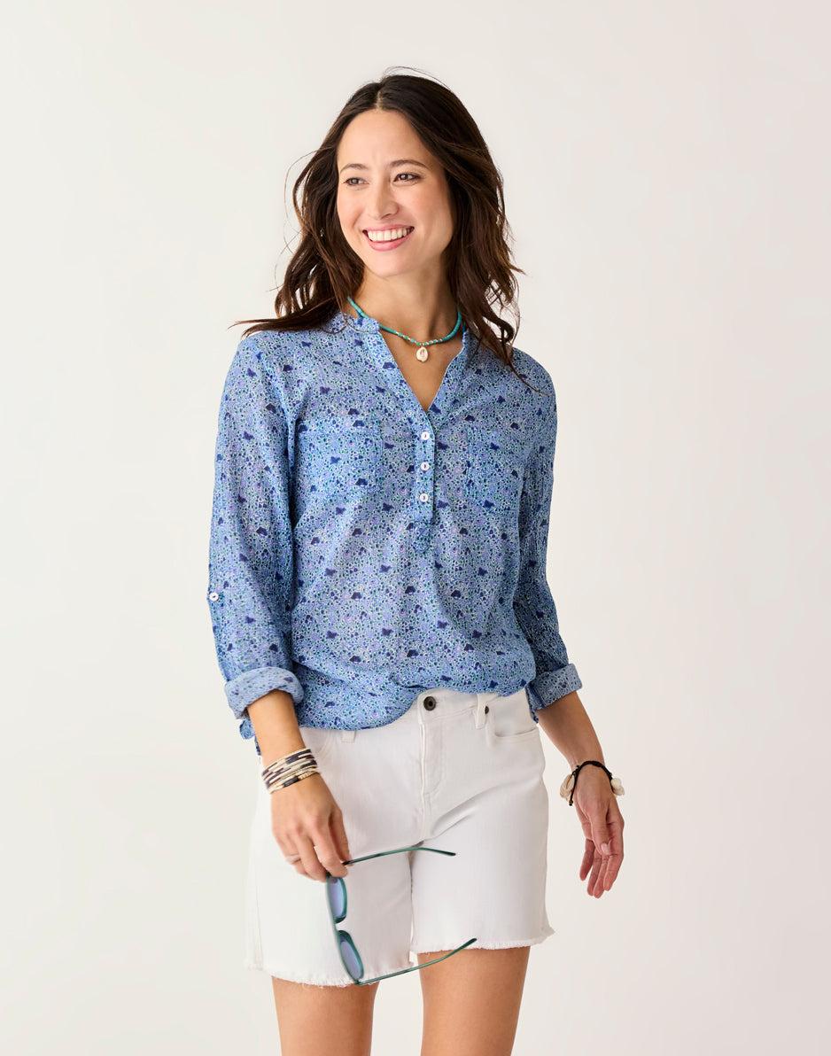 Carve Designs Dylan Gauze Shirt: Navy Garden