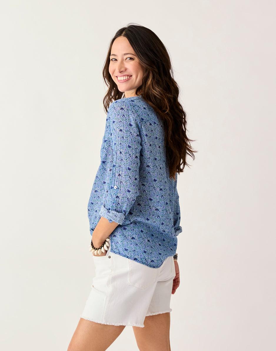 Carve Designs Dylan Gauze Shirt: Navy Garden