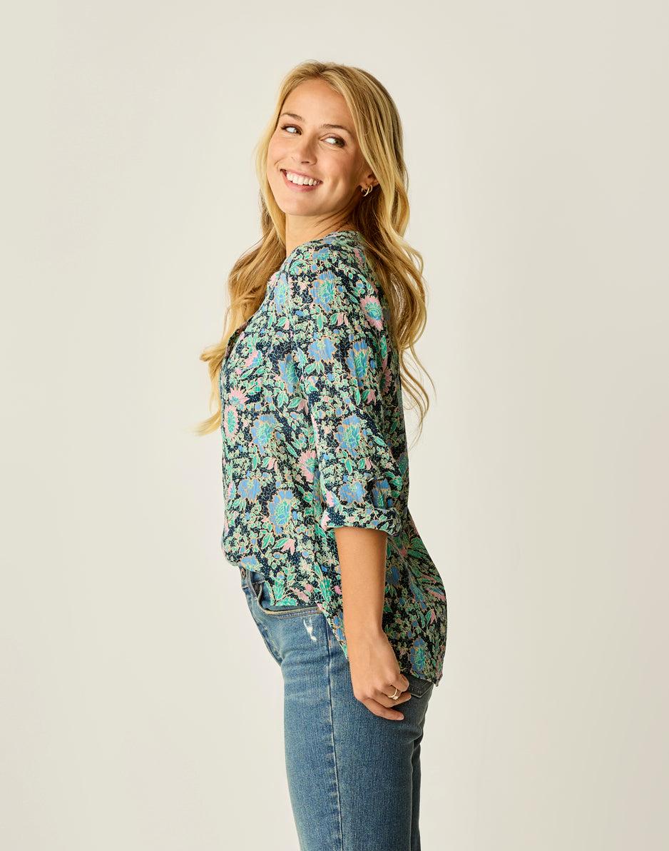 Carve Designs Dylan Gauze Shirt: Navy Multifloral