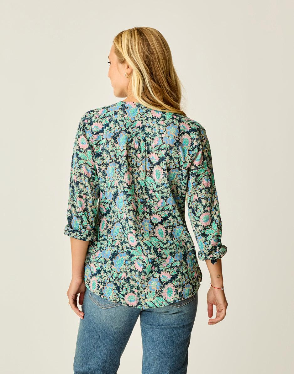Carve Designs Dylan Gauze Shirt: Navy Multifloral