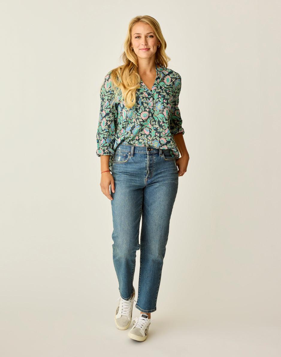 Carve Designs Dylan Gauze Shirt: Navy Multifloral