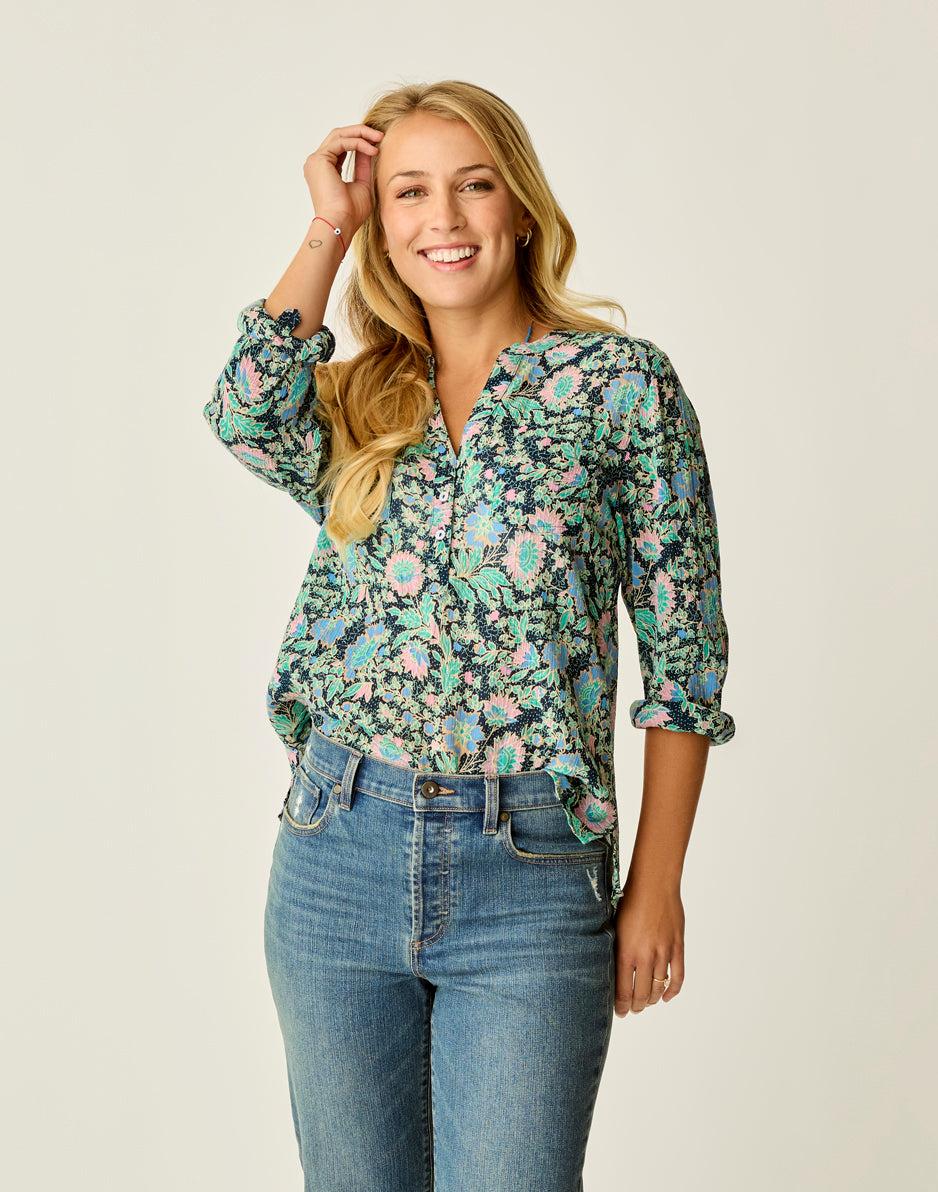 carve designs Dylan Gauze Shirt: Navy Multifloral