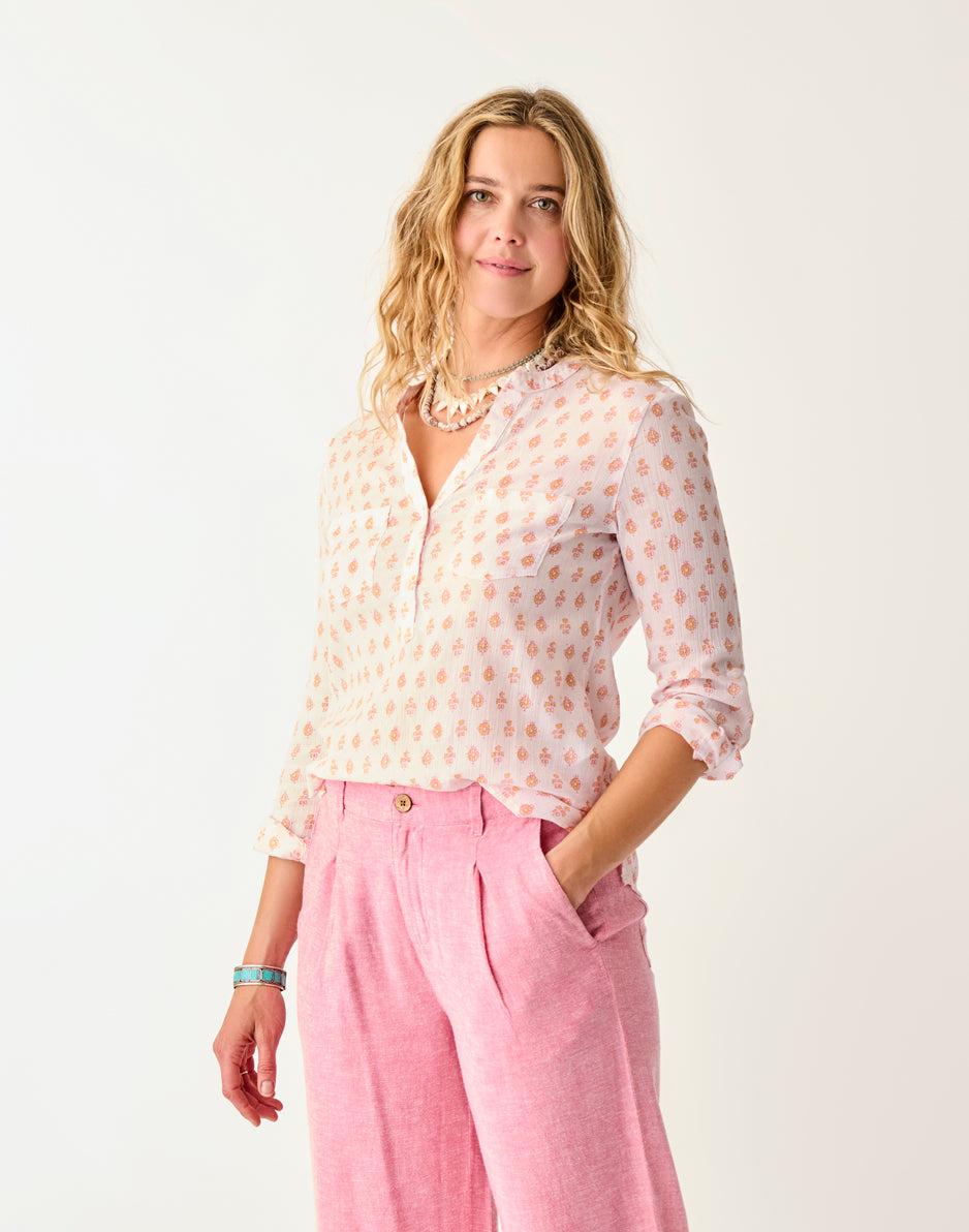 Carve Designs Dylan Gauze Shirt: Pink Batik