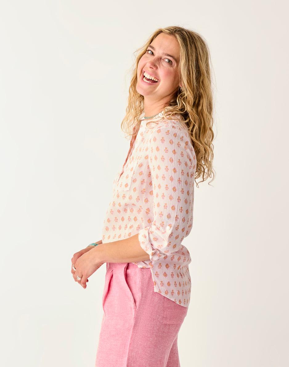 Carve Designs Dylan Gauze Shirt: Pink Batik