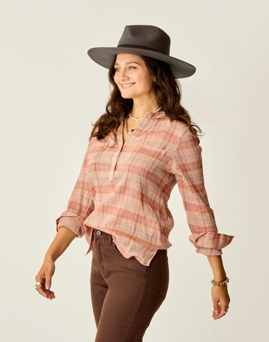 Carve Designs Dylan Gauze Shirt: Rosewood Plaid