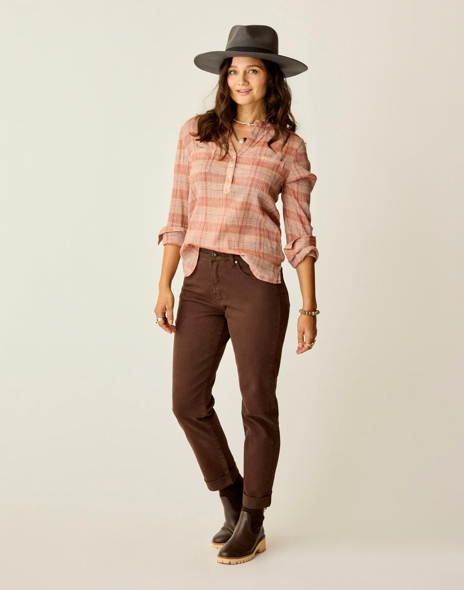 Carve Designs Dylan Gauze Shirt: Rosewood Plaid