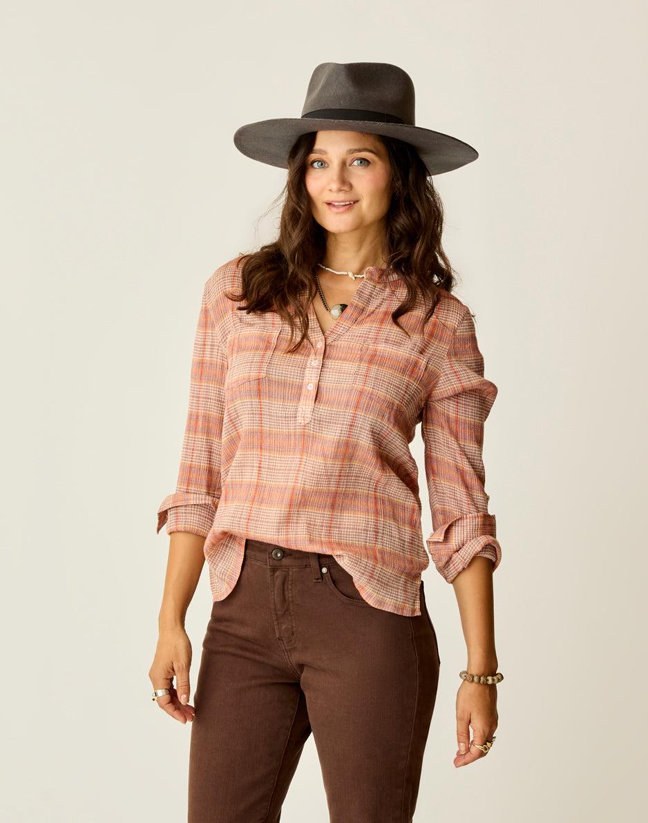 carve designs Dylan Gauze Shirt: Rosewood Plaid