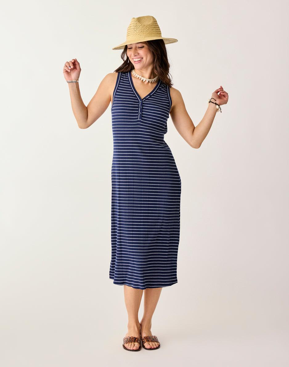 Carve Designs Elodie Rib Dress: Blue Stripe