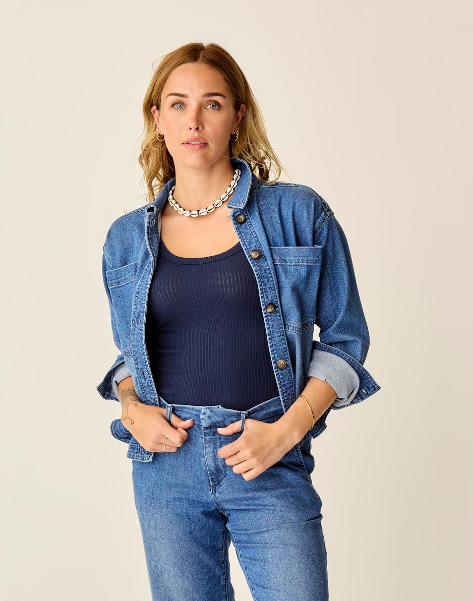 Carve Designs Flora Denim Shacket: Magnolia