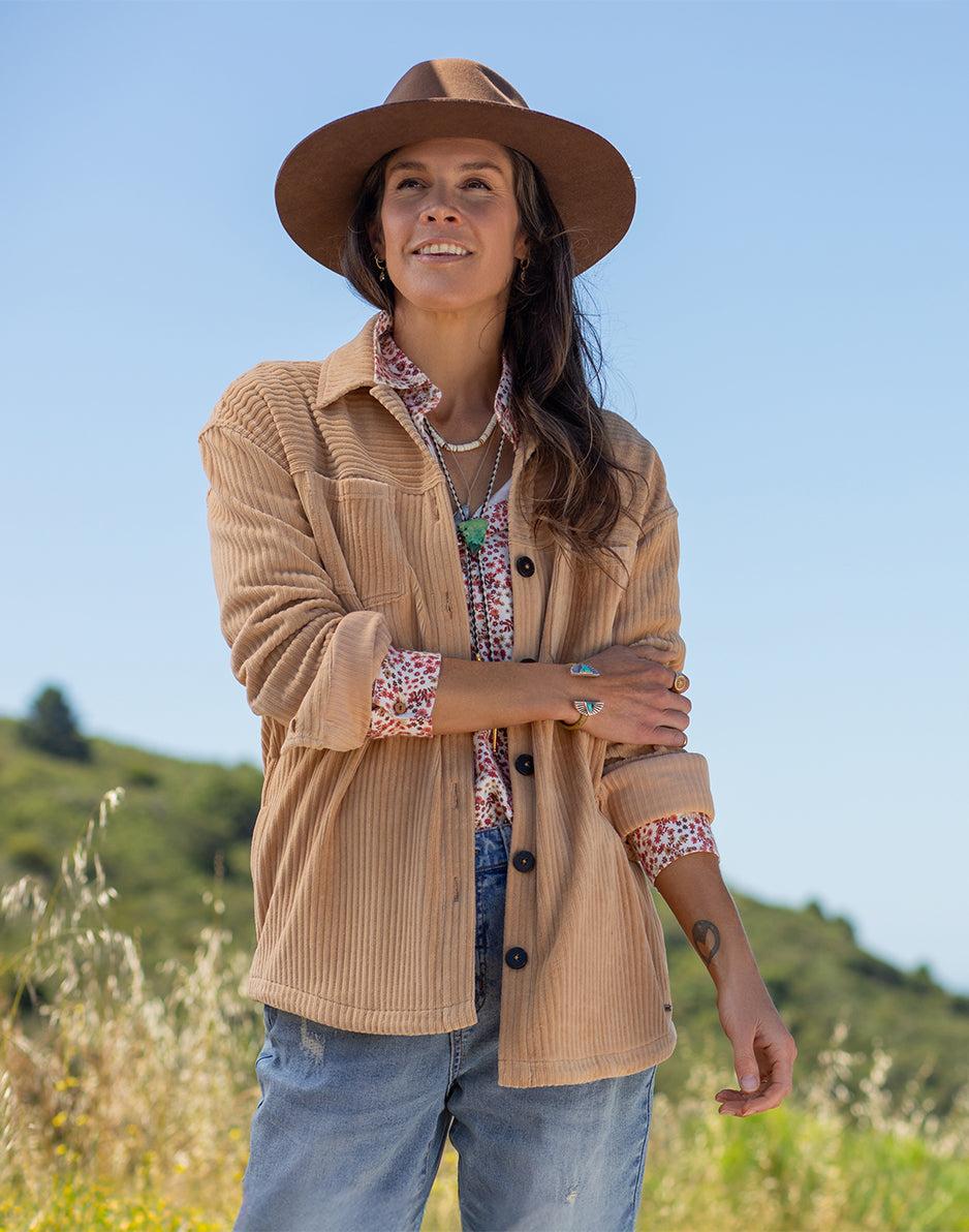 carve designs Hudson Stretch Cord Shacket: Camel