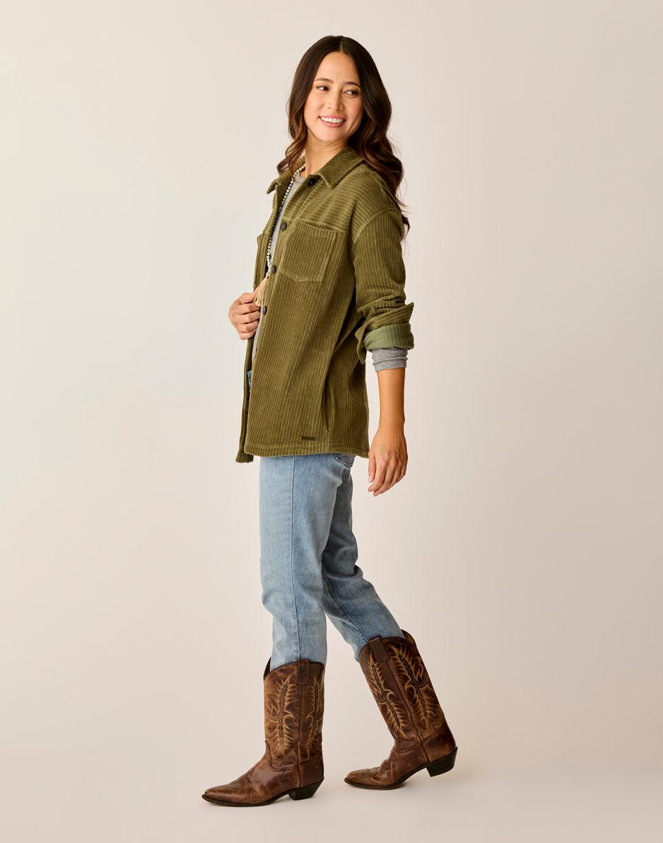 Carve Designs Hudson Stretch Cord Shacket: Fir