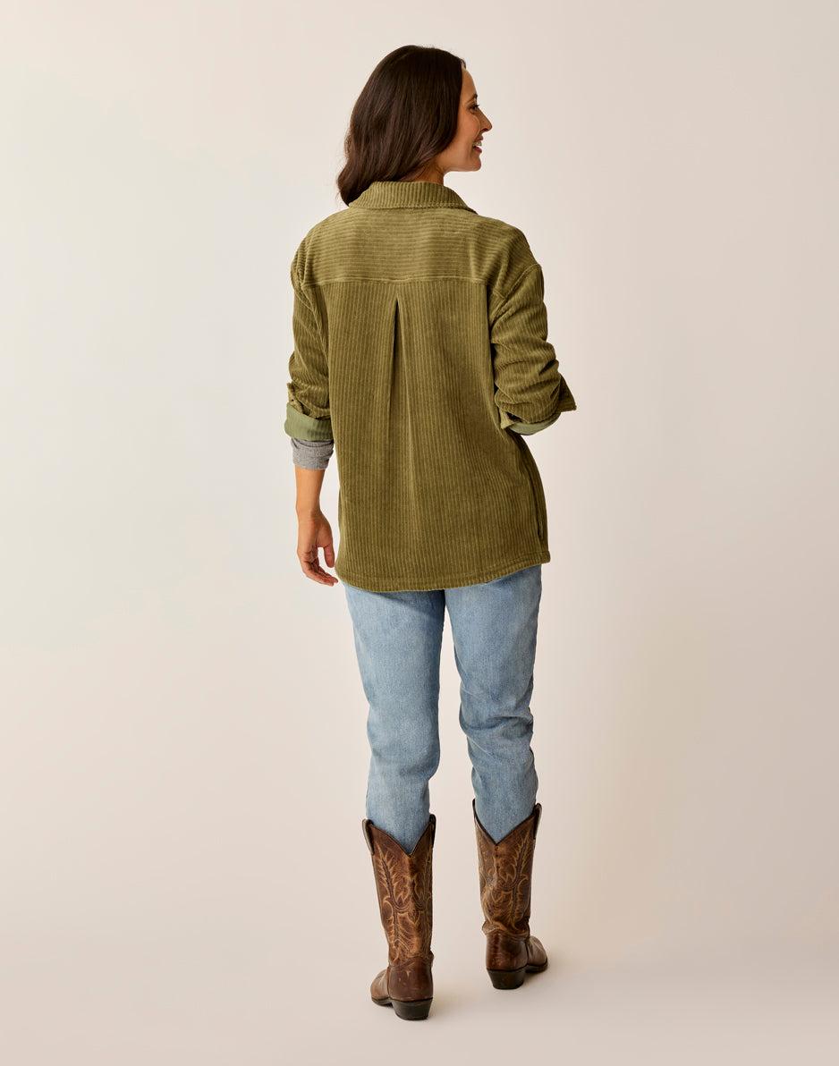 Carve Designs Hudson Stretch Cord Shacket: Fir