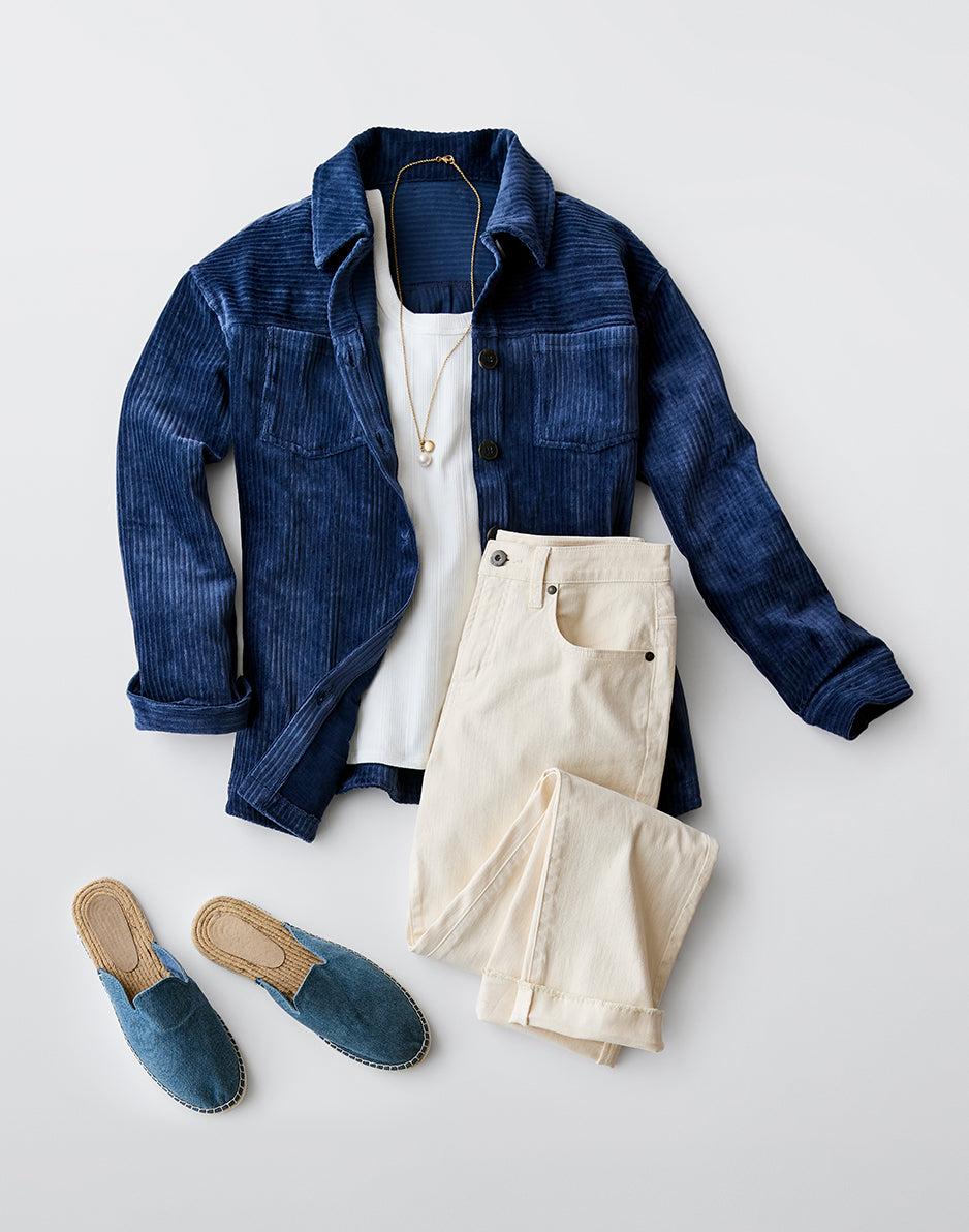 Carve Designs Hudson Stretch Cord Shacket: Navy