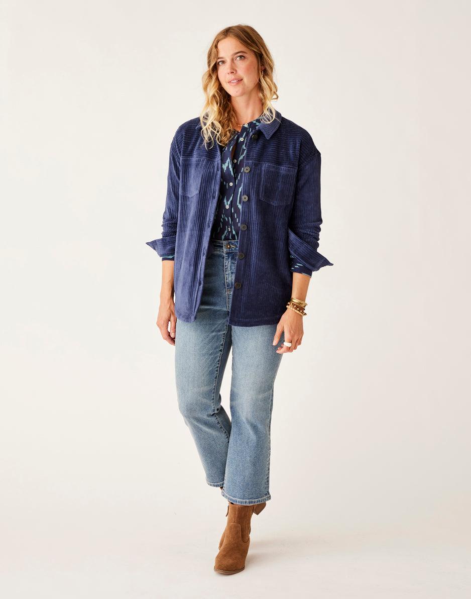 carve designs Hudson Stretch Cord Shacket: Navy