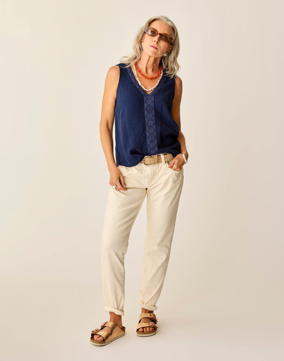 Carve Designs Kayla Gauze Tank: Navy