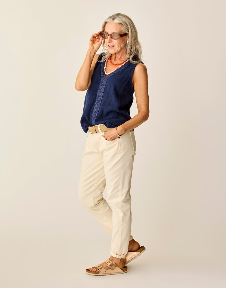 Carve Designs Kayla Gauze Tank: Navy