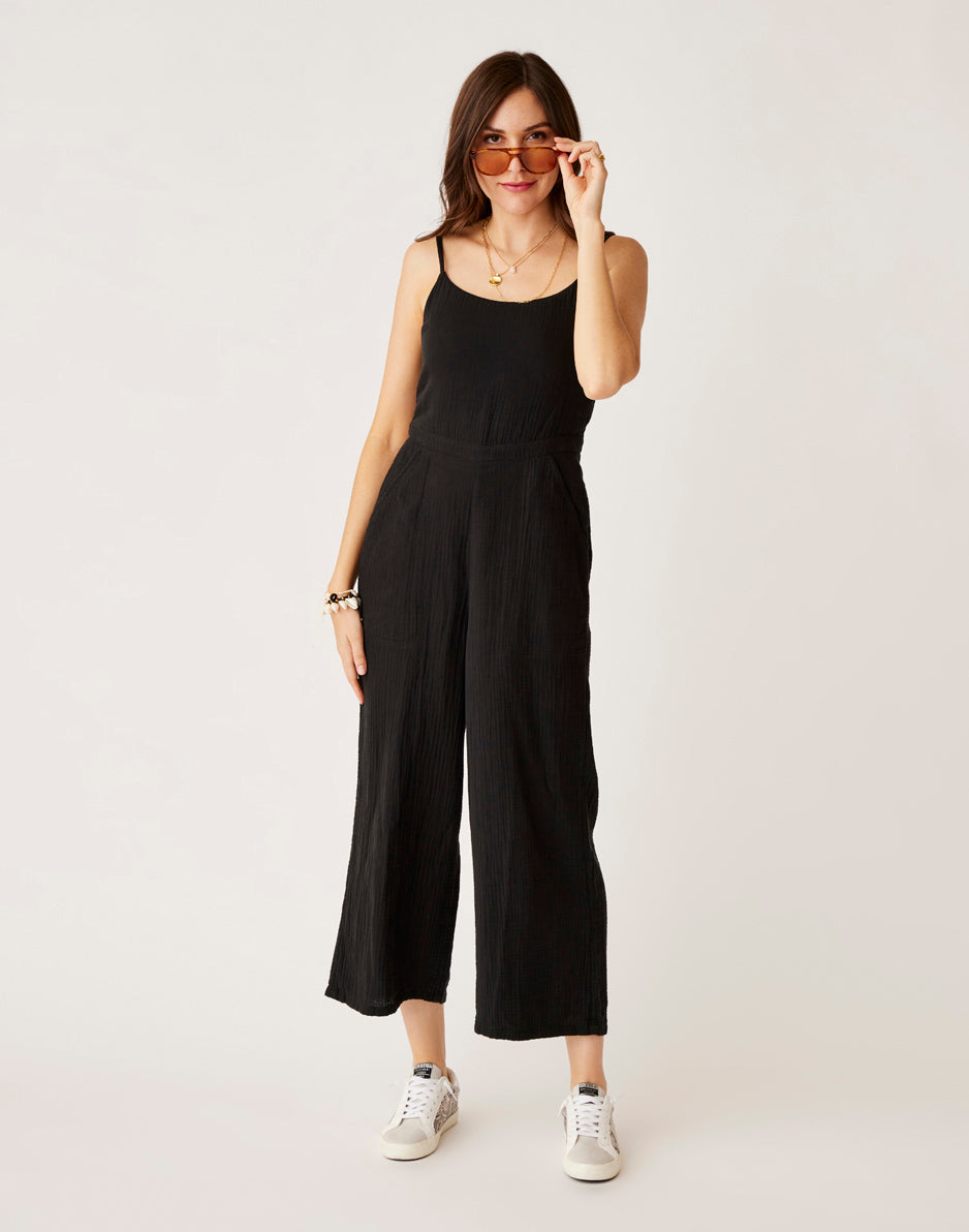 carve designs Knox Gauze Jumpsuit: Black