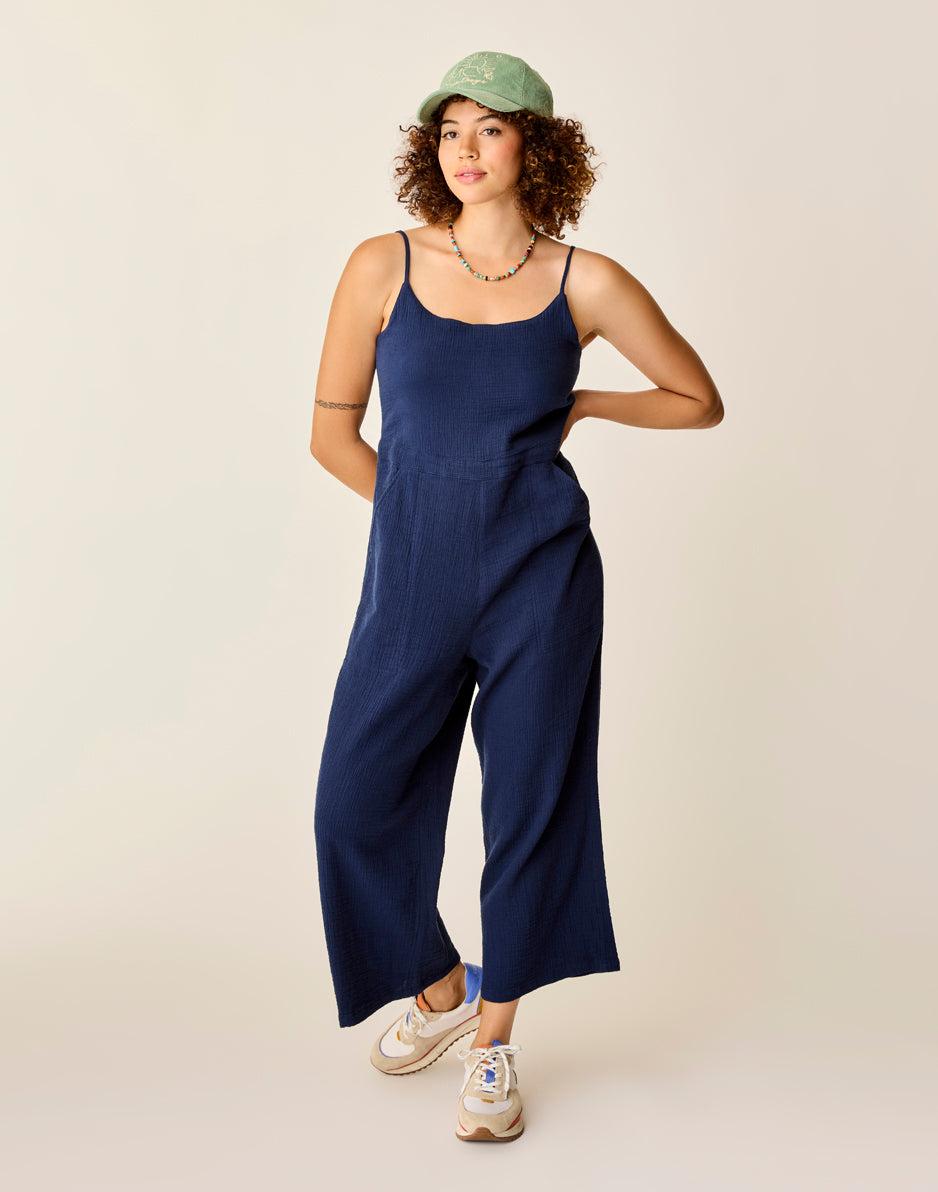 carve designs Knox Gauze Jumpsuit: Navy
