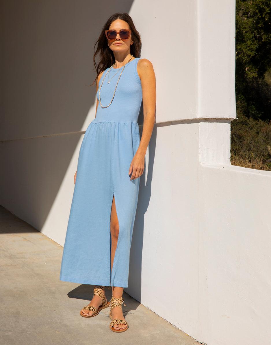 Carve Designs Lark Linen Dress: Sky Blue Chambray