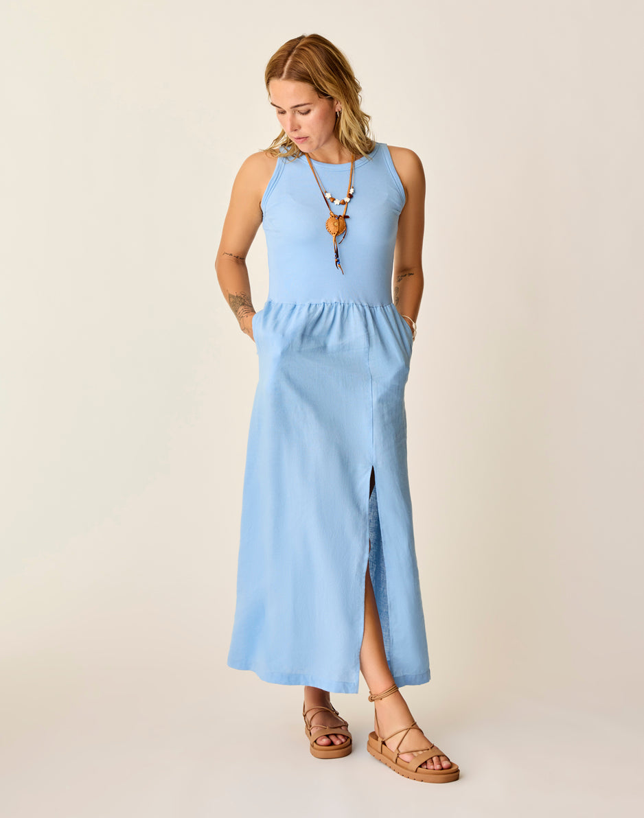 Carve Designs Lark Linen Dress: Sky Blue Chambray