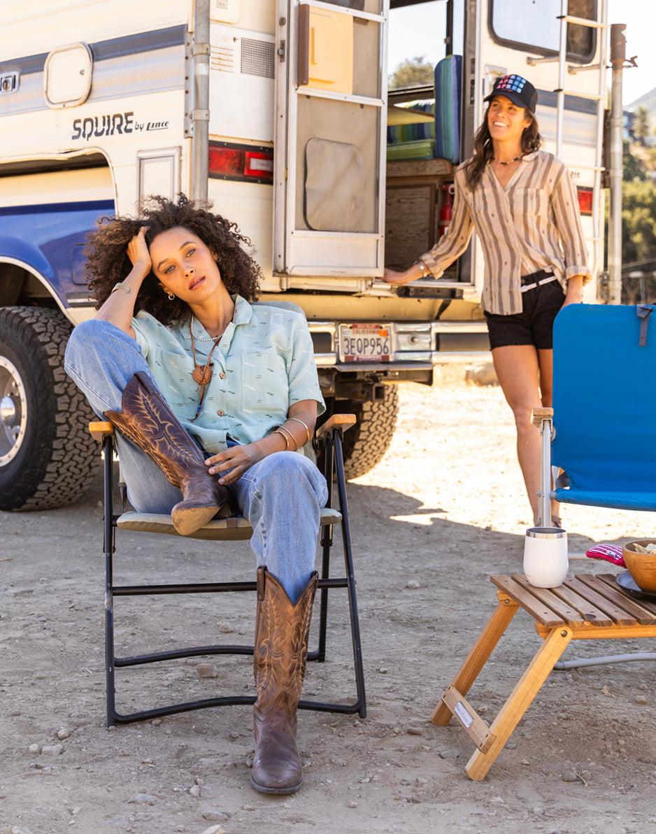 carve designs Luca Linen Shirt: Haze Ikat