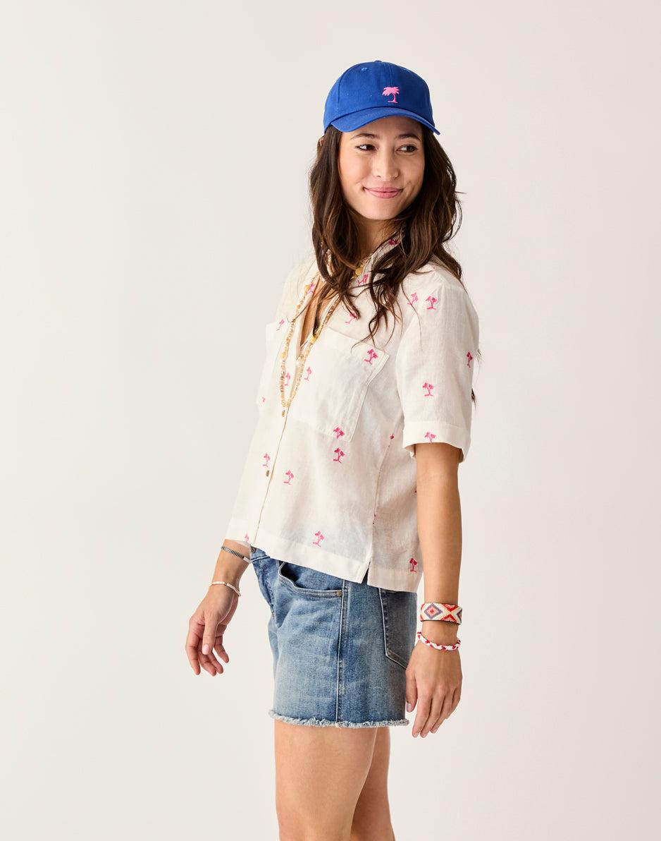 Carve Designs Luca Linen Shirt: Palm Embroidered