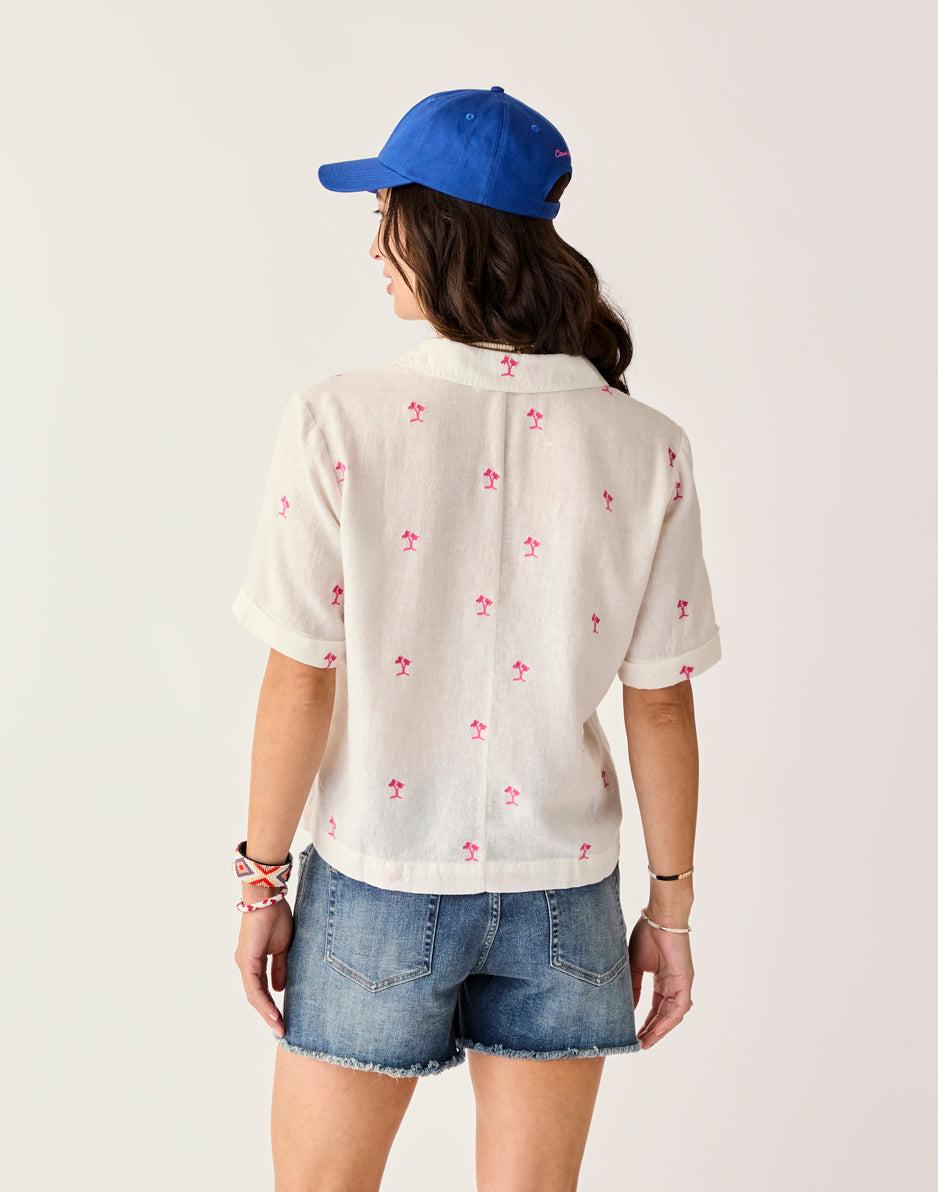 Carve Designs Luca Linen Shirt: Palm Embroidered