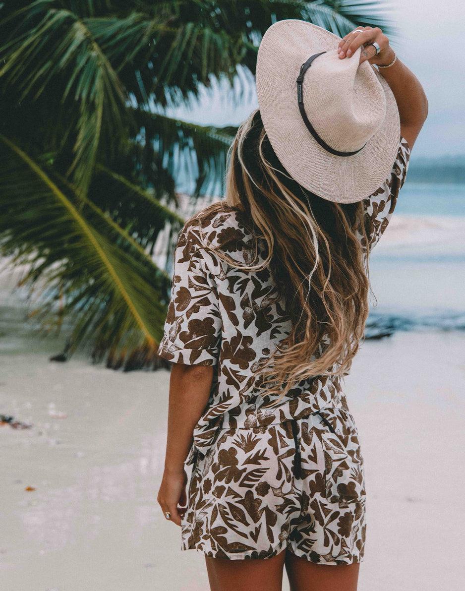 Carve Designs Luca Linen Shirt: Rum Print