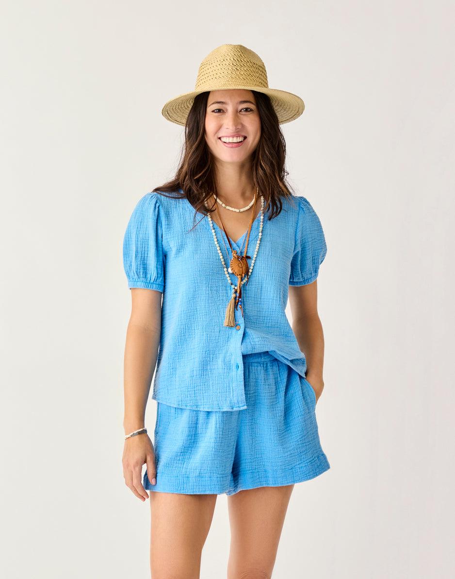 carve designs Milo Gauze Top: Lagoon