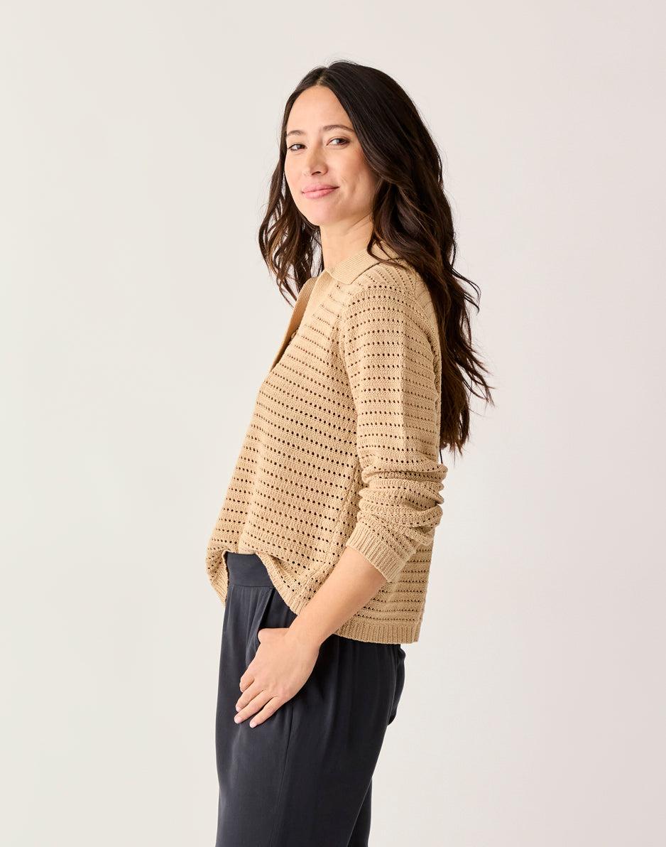 Carve Designs Morgan Polo Sweater: Biscuit