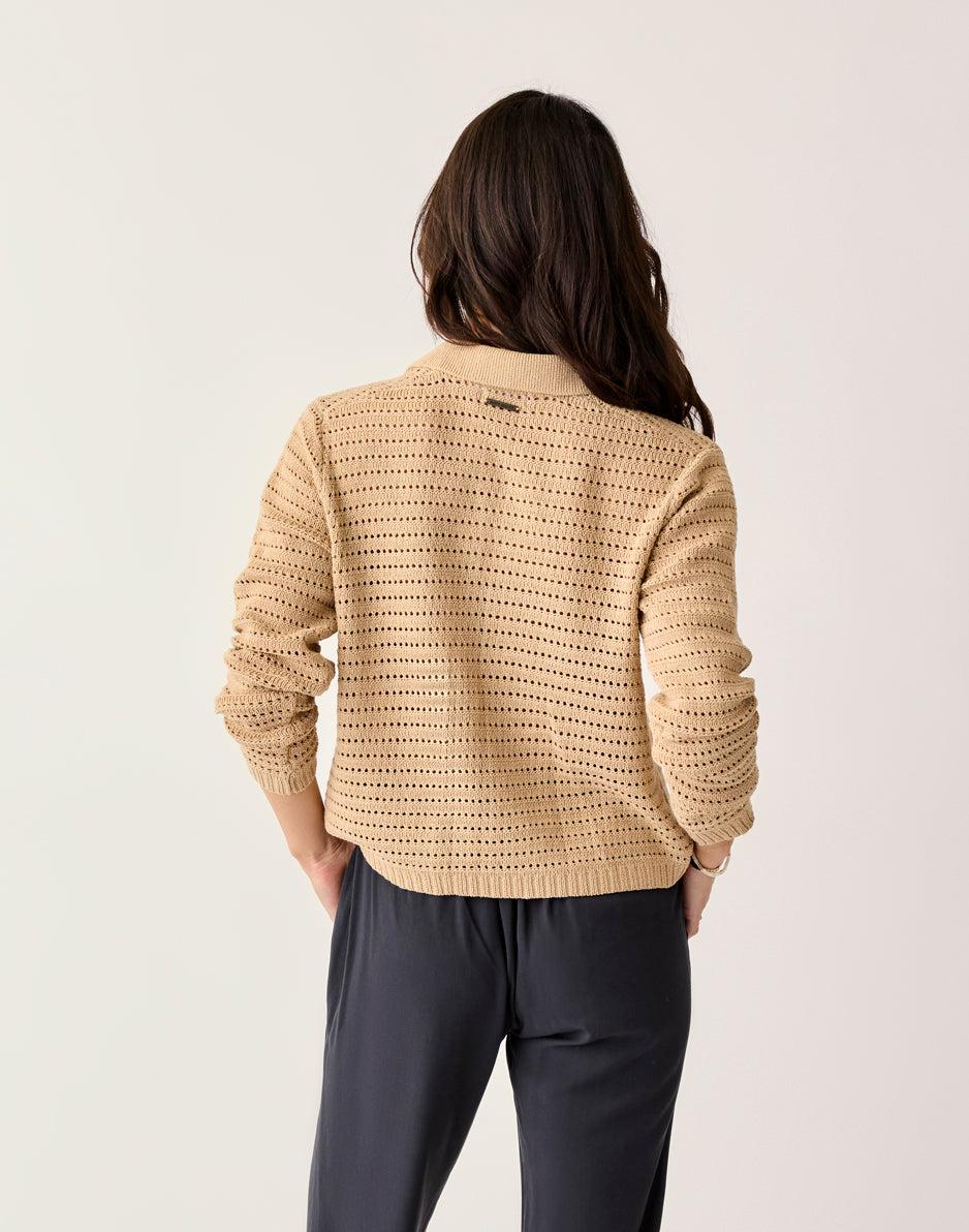 Carve Designs Morgan Polo Sweater: Biscuit
